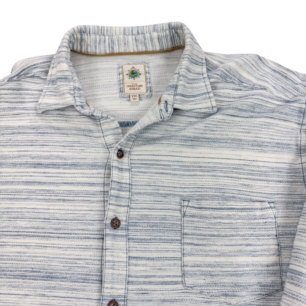Territory Ahead Shirt Mens 2XL White Blue Stripe Long Sleeve Button Up Casual